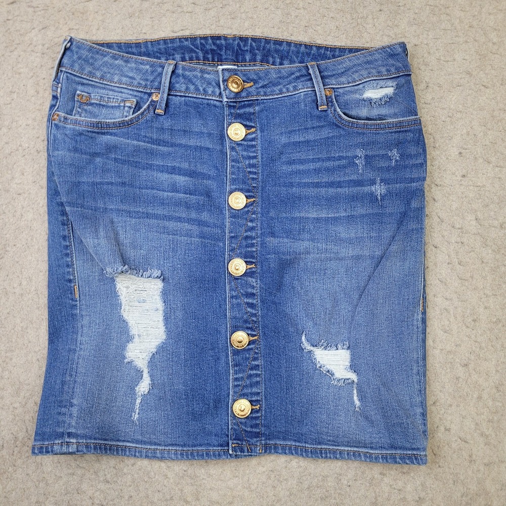 True Religion Button Down Pencil Denim Skirt Womens 26 Blue Medium Wash USA